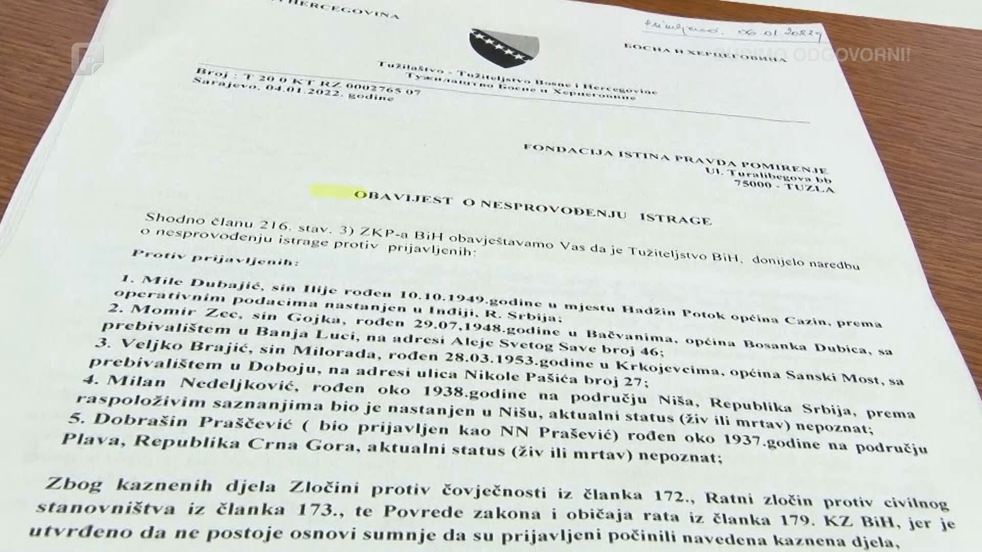 Životi oduzeti, krivih nema